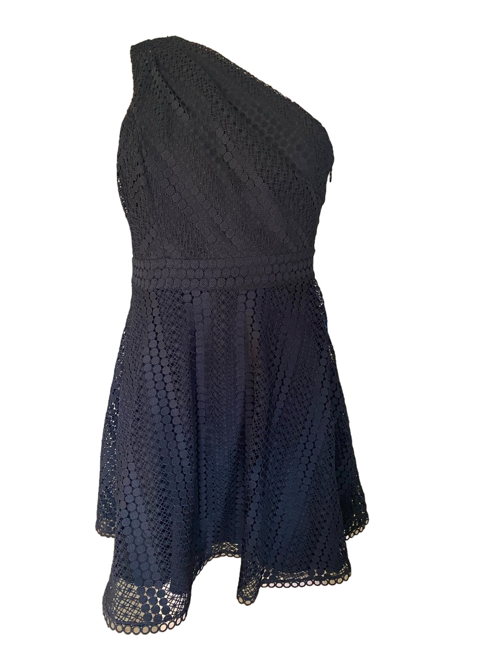 Adelyn Rae Black One-Shoulder Lace A-Line Dress
